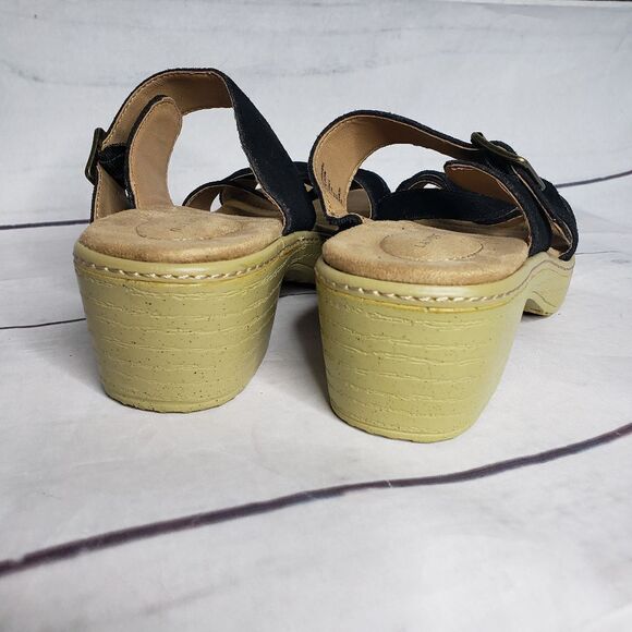 Land's End sandal 8 b black faux cork shoe - Picture 7 of 8